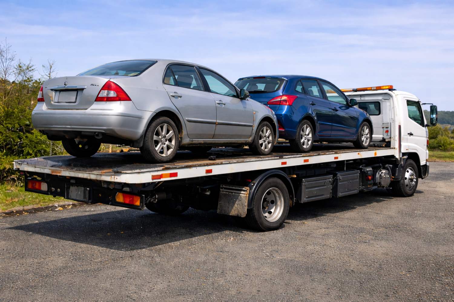 Cash For Cars Queenstown tow truck loaded with two unwanted cars for free removal in the Southern Lakes